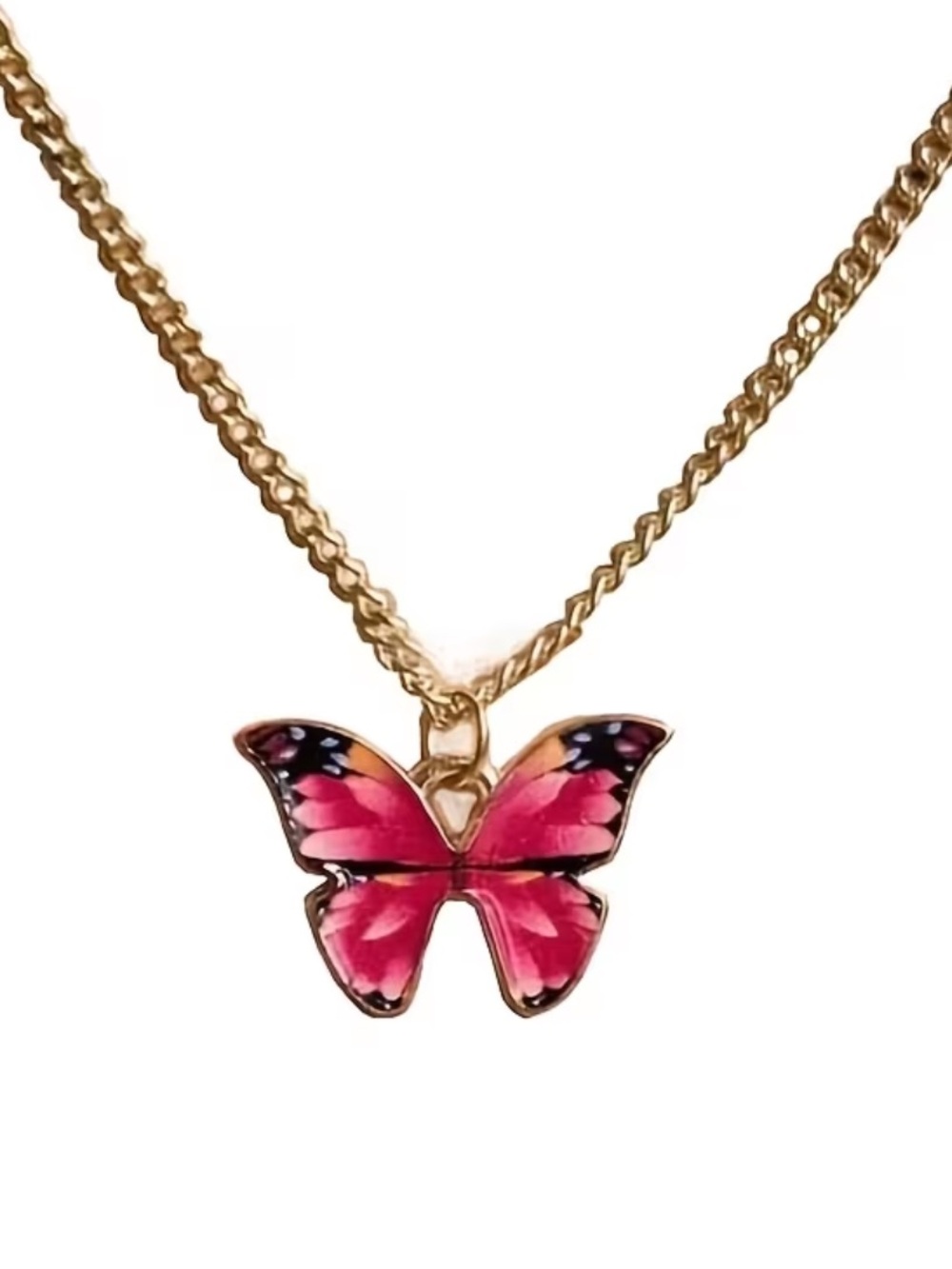 Pink Butterfly Gold Toned Necklace